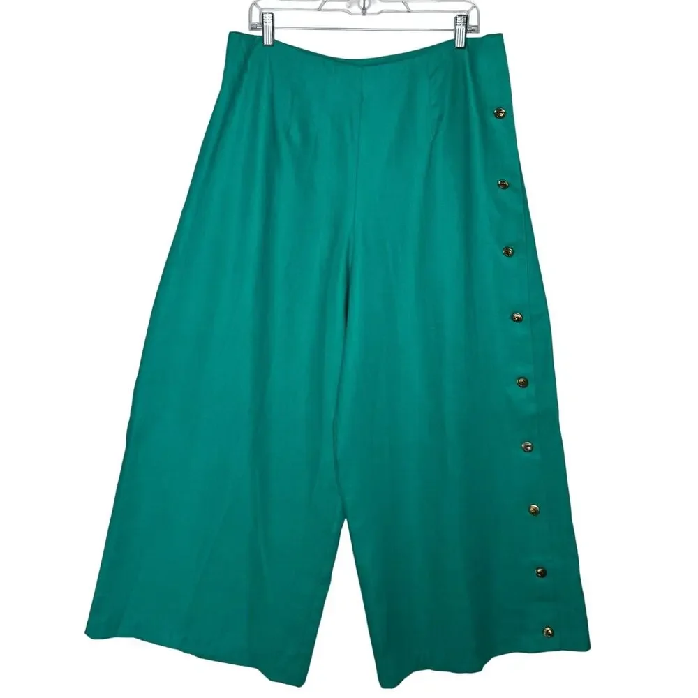 1990s Ronet Turquoise Linen Pant Set USA Women’s XL Plus Size